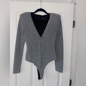 Zara shimmer shoulder pad body suit
